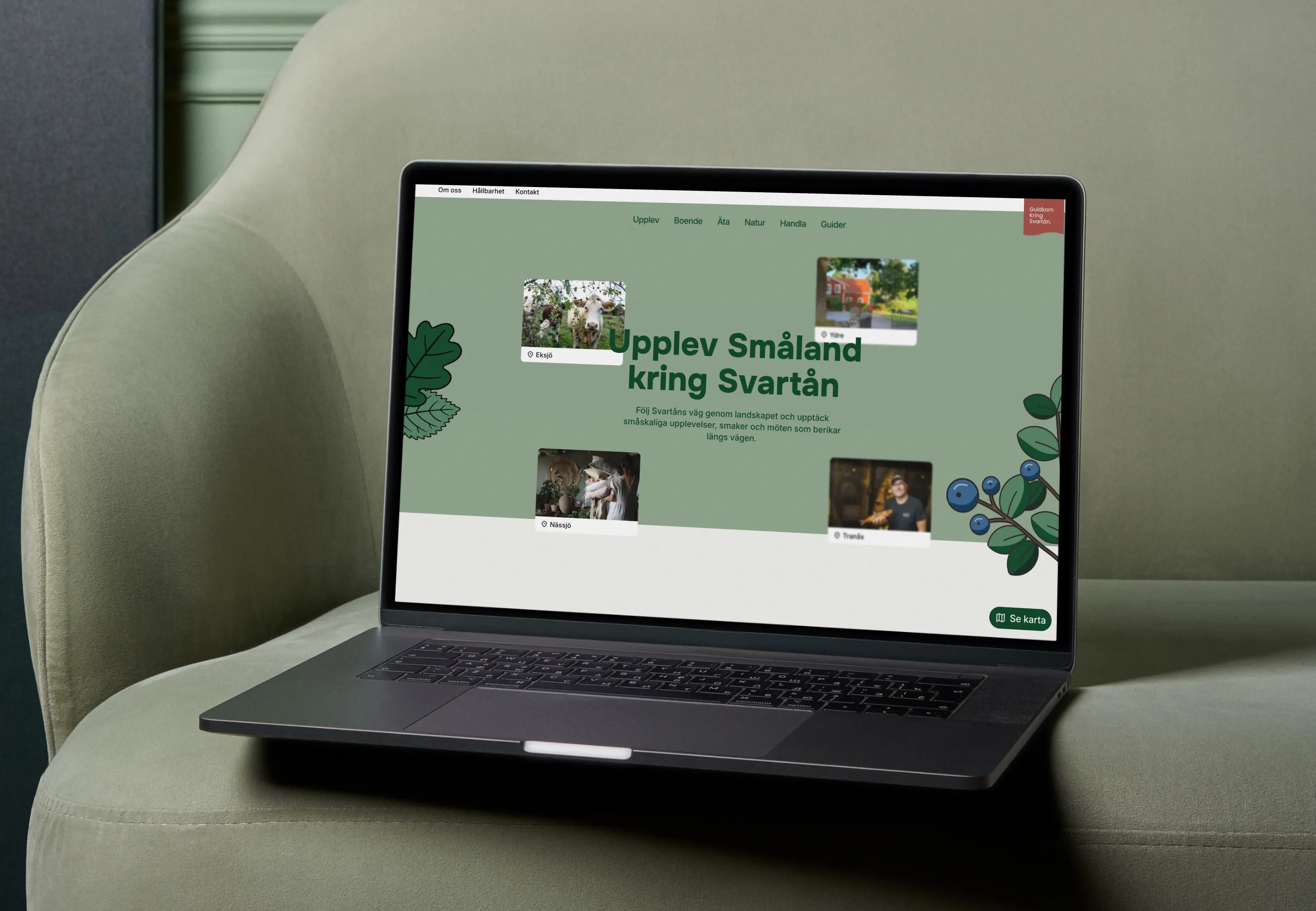 Laptop showing the Guldkorn kring Svartån website
